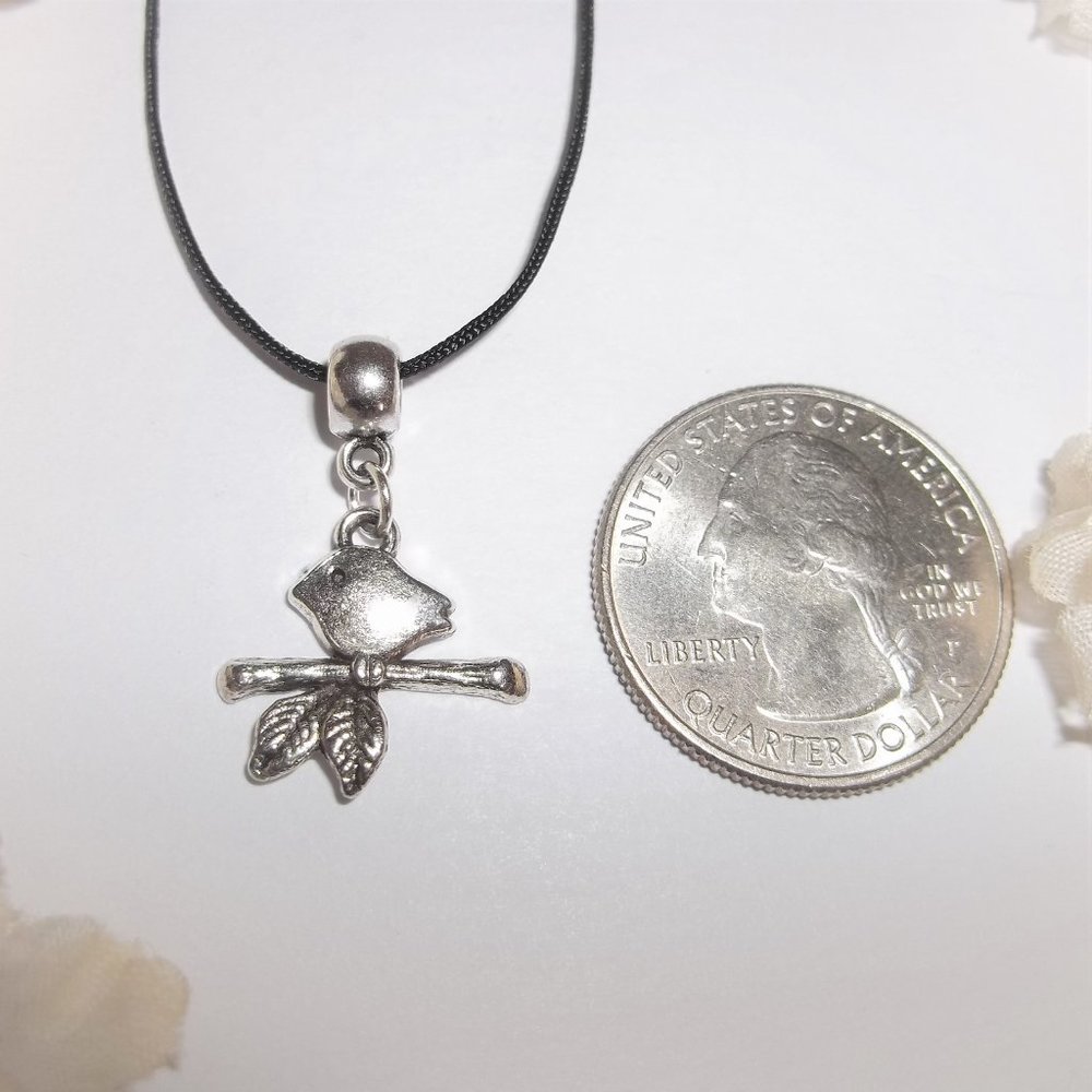 Silver Bird Necklace Simple Little Birdy Boho Minimalist Adjustable Length C118 - Picture 2 of 10